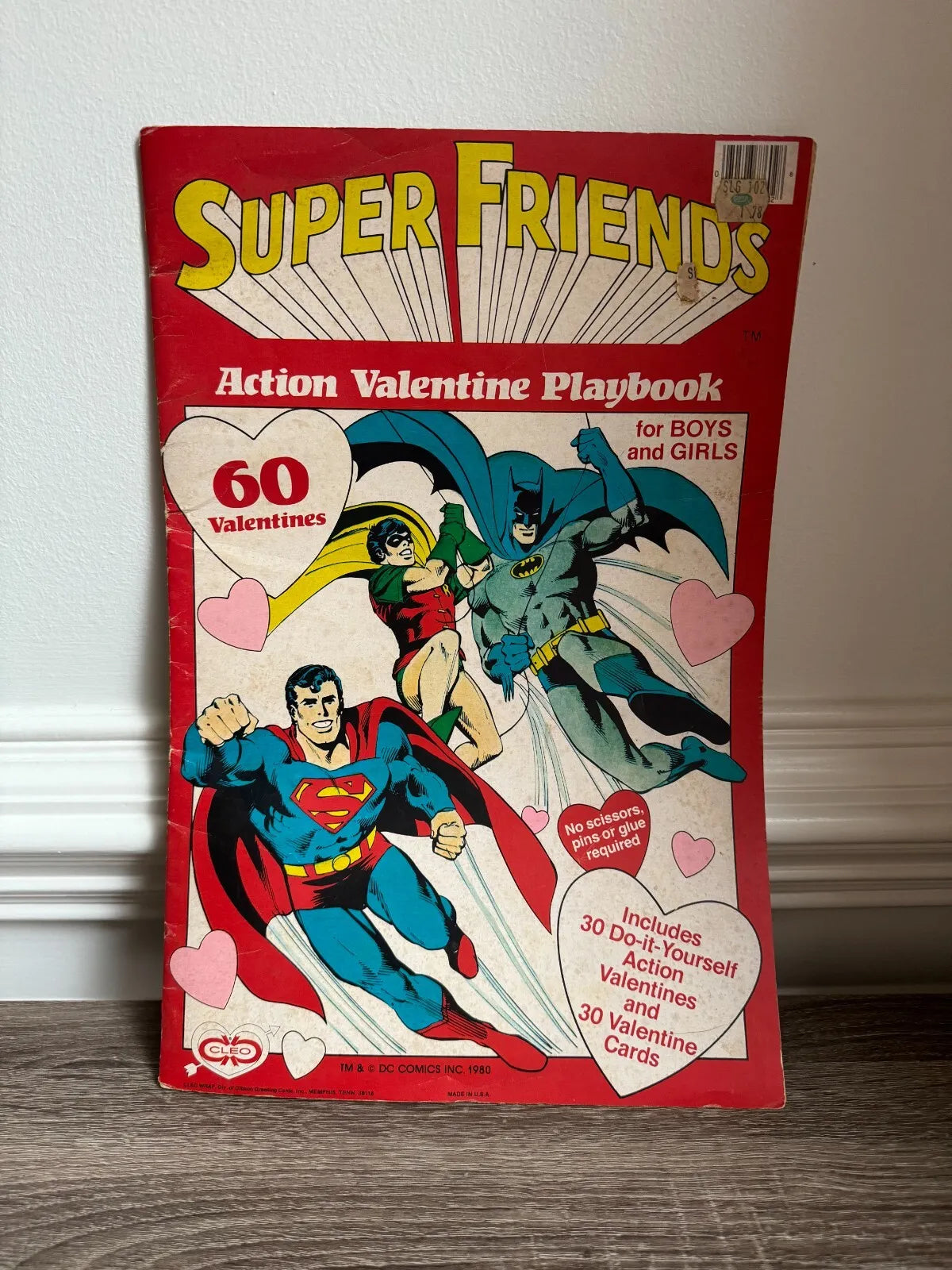 1980 Super Friends Action Valentine Playbook - Batman + Superman + More - UNUSED